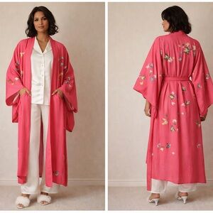 Vintage Japanese Silk Kimono Embroidered Butterflies